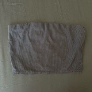Grey Ribbed Cropped Tube Top
